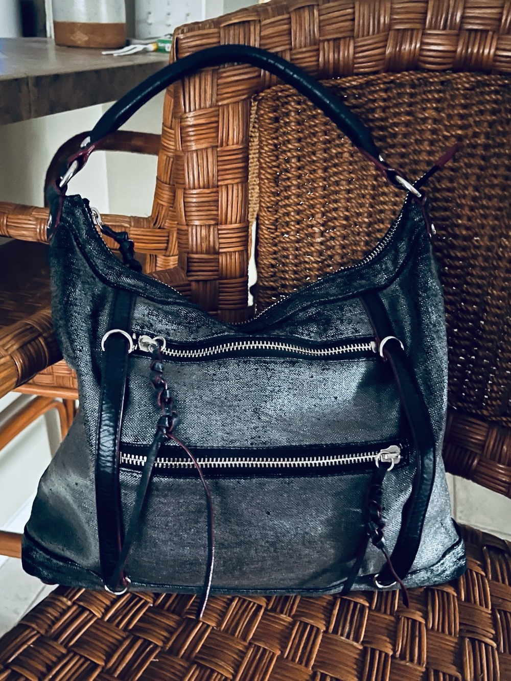 Mz Wallace Charcoal denim  bag & coin purse pristine condition